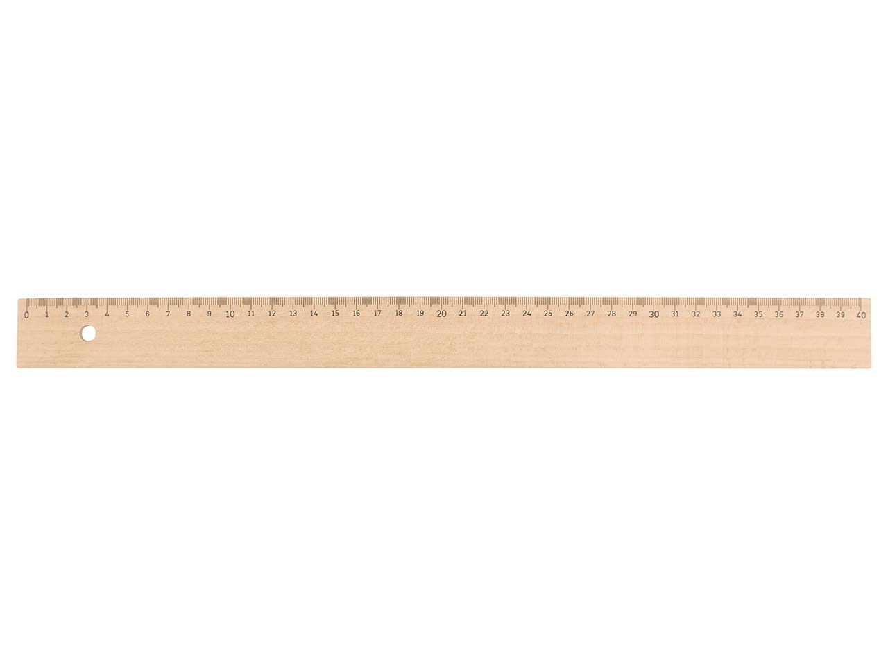 Holzlineal 40 cm aus Buchenholz mit Metalleinlage und Bohrung