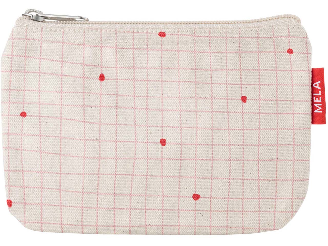 MELA Kosmetiktasche aus Bio-Baumwoll-Canvas 18 x 12 cm, greige/candy grid print