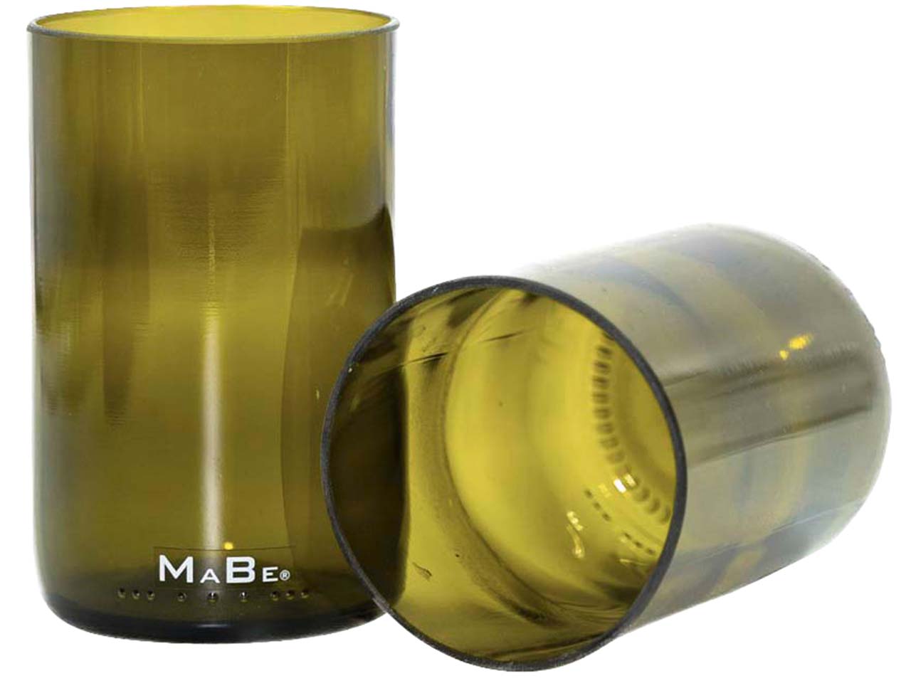 MaBe Trinkglas 350 ml, Upcycling aus Weinflasche, olive