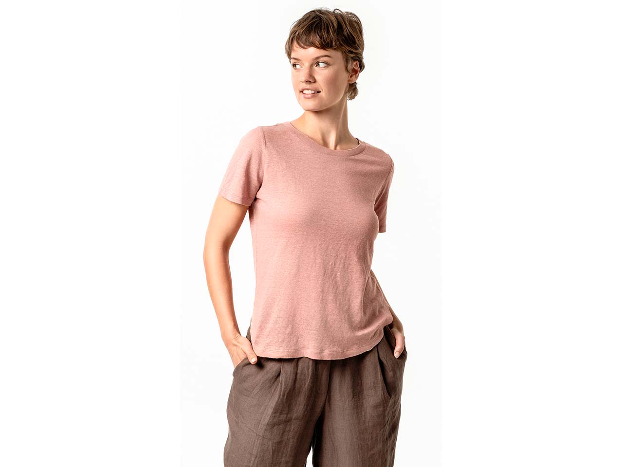 Living Crafts Damen-T-Shirt 'TELSA' aus Leinen mit Rundhals-Ausschnitt, dried rose, Gr. M