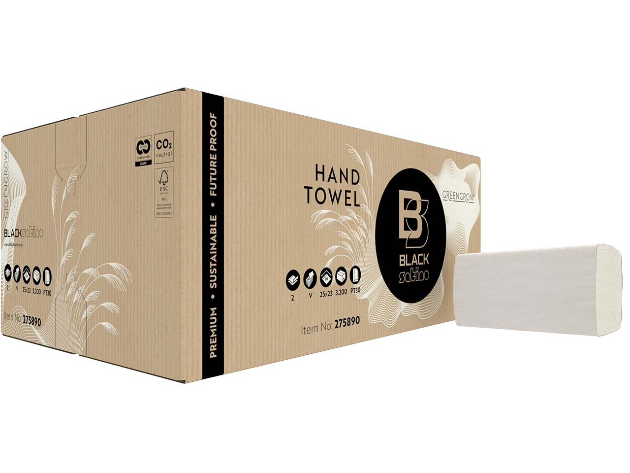 BlackSatino Papierhandtücher "GreenGrow" 2-lagig, V-Falz, 25 x 23 cm, 3.210 Stk.