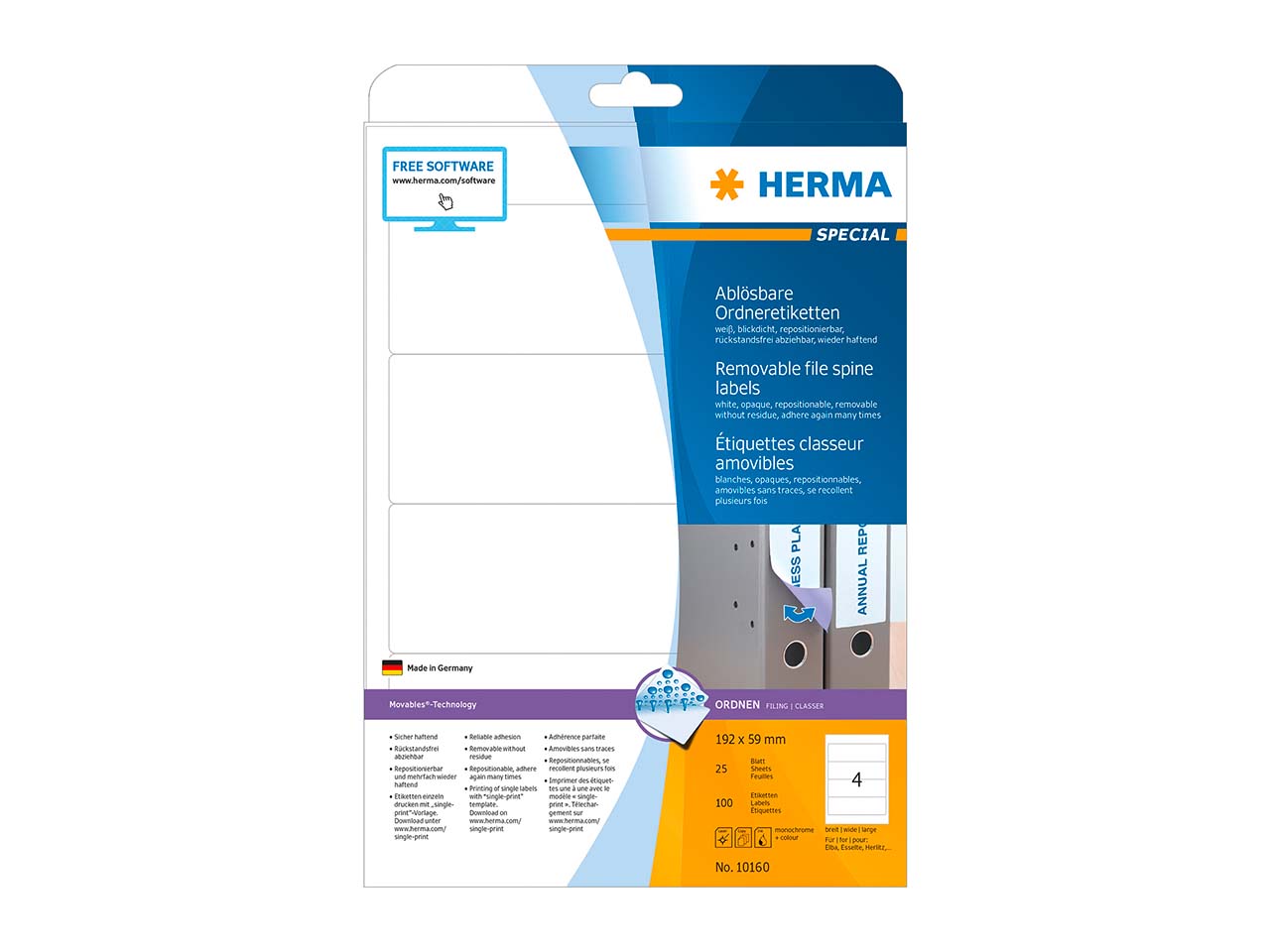 100 HERMA Ordnerrückenschilder 59 x 192 mm