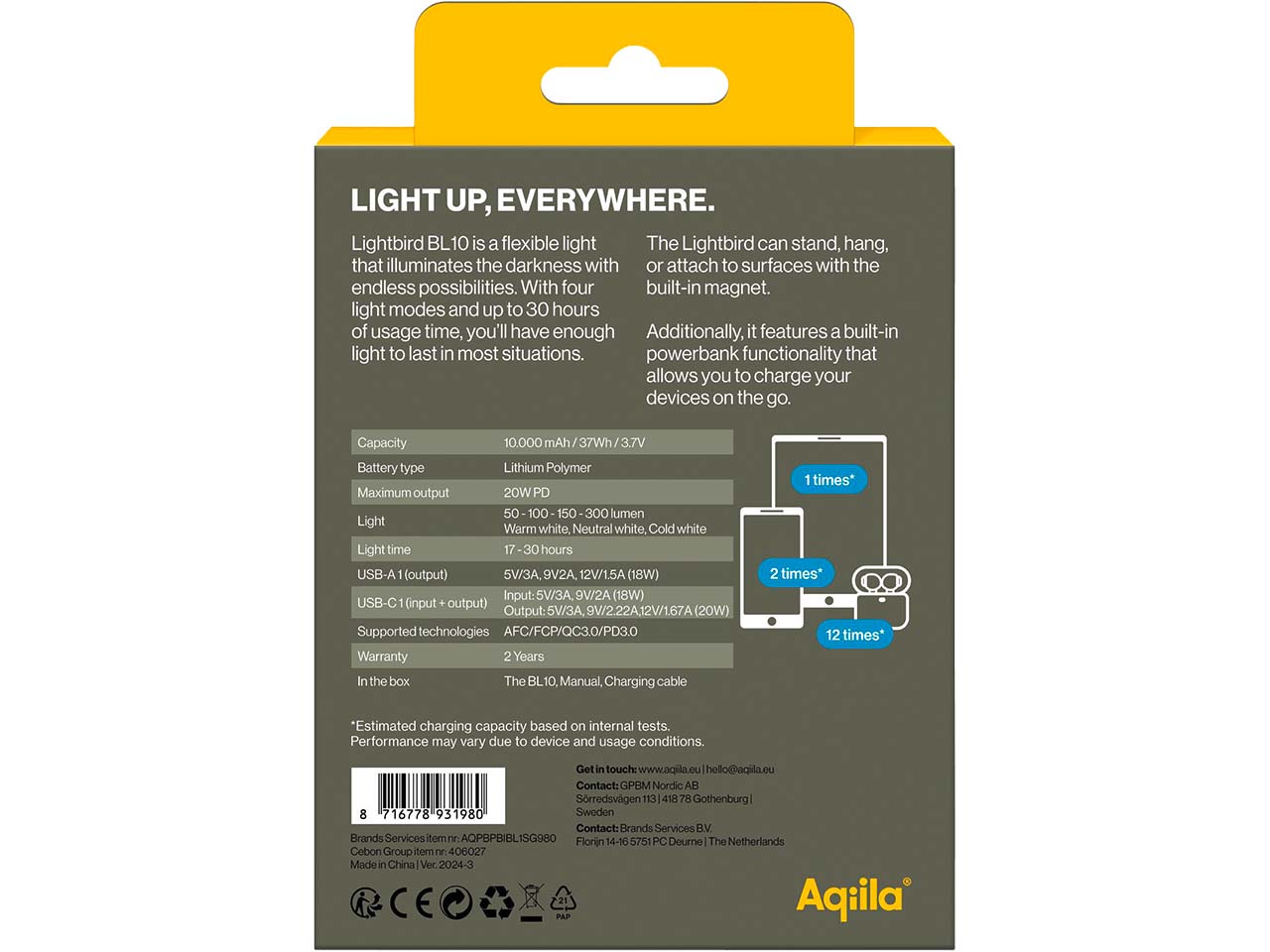 Aqiila 2 in 1 Powerbank und Leuchte "Powerbird BL10"