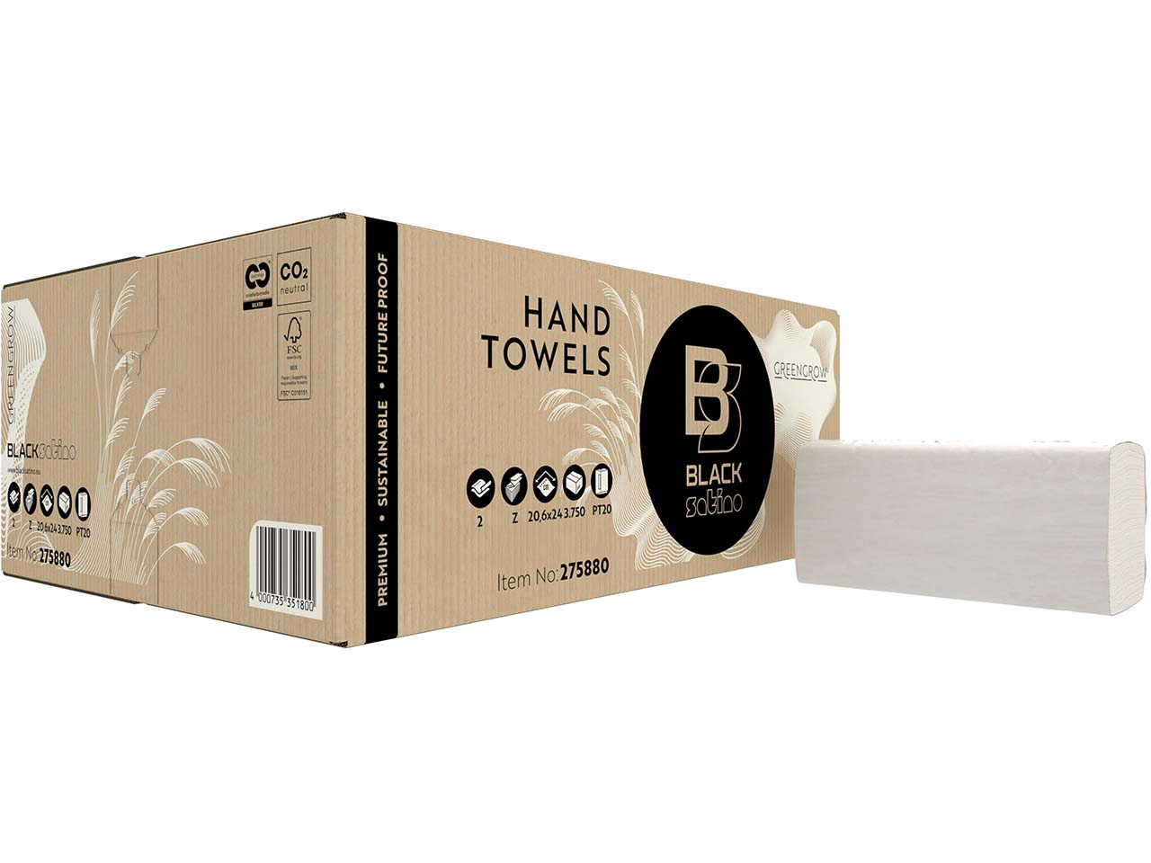 BlackSatino Papierhandtücher "GreenGrow" Z-Falz, 20,6 x 23 cm, 3.750 Blatt, light beige