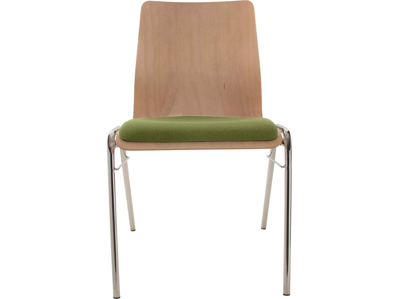 Besucherstuhl "A1" Buche, Gestell verchromt, Steg, Sitzpolster hellgrün