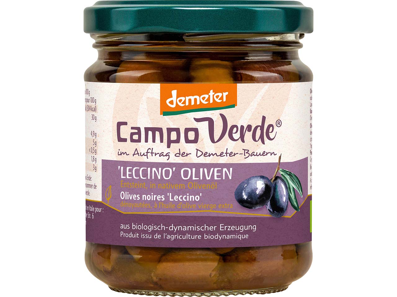 Campo Verde Bio-Oliven "Leccino" entsteint, in Olivenöl, 190 g