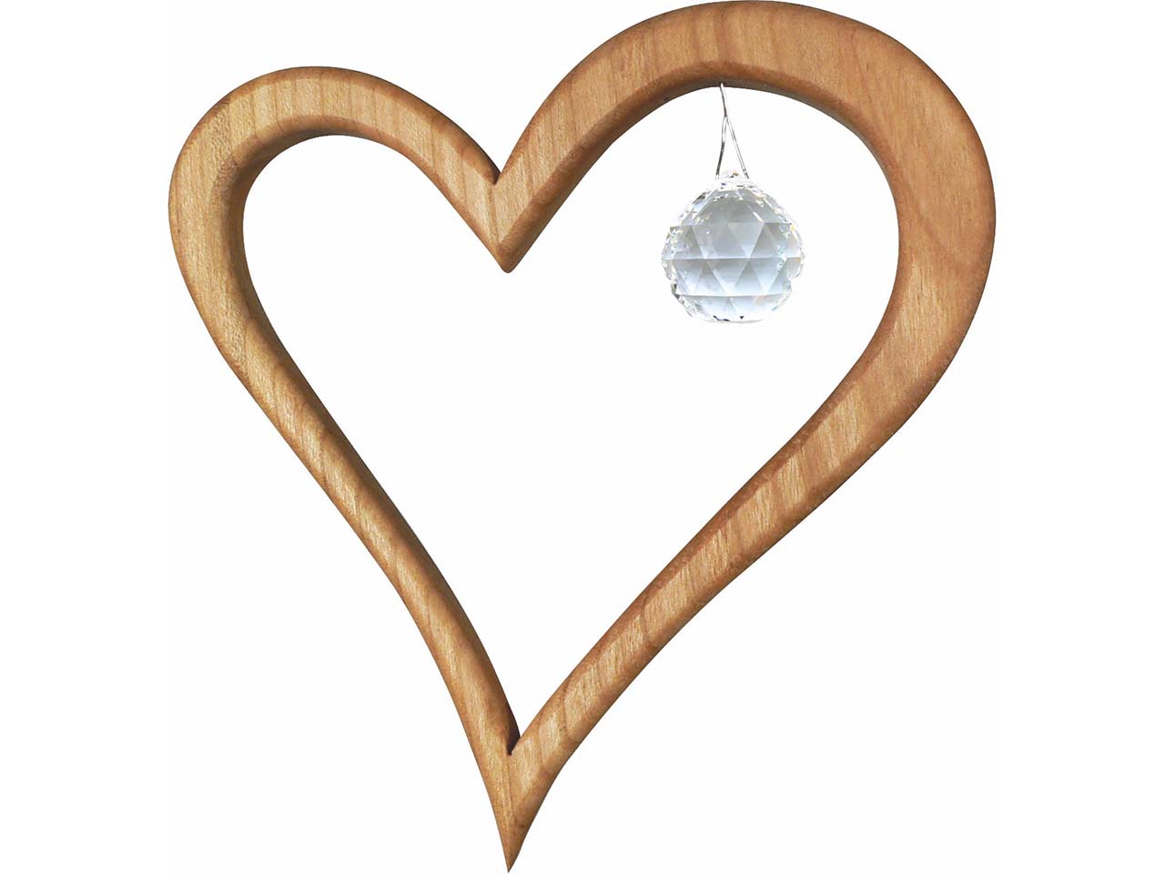Dekoanhänger "Herz mit Kristall" aus Holz mit Aufhängungsfaden