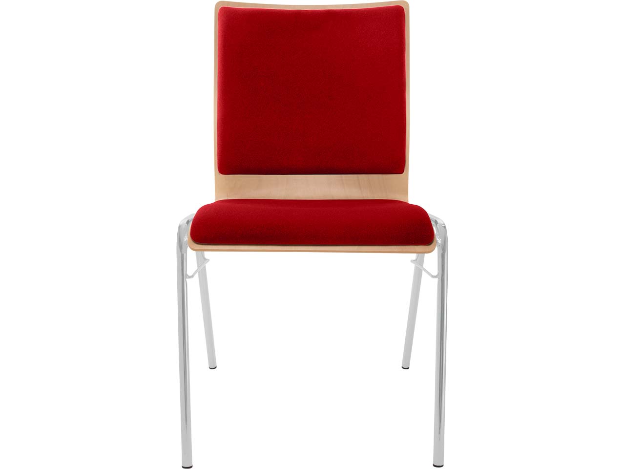 Besucherstuhl "A45" Buche lackiert, Gestell silber, Steg, Sitz- und Rückenpolster rot