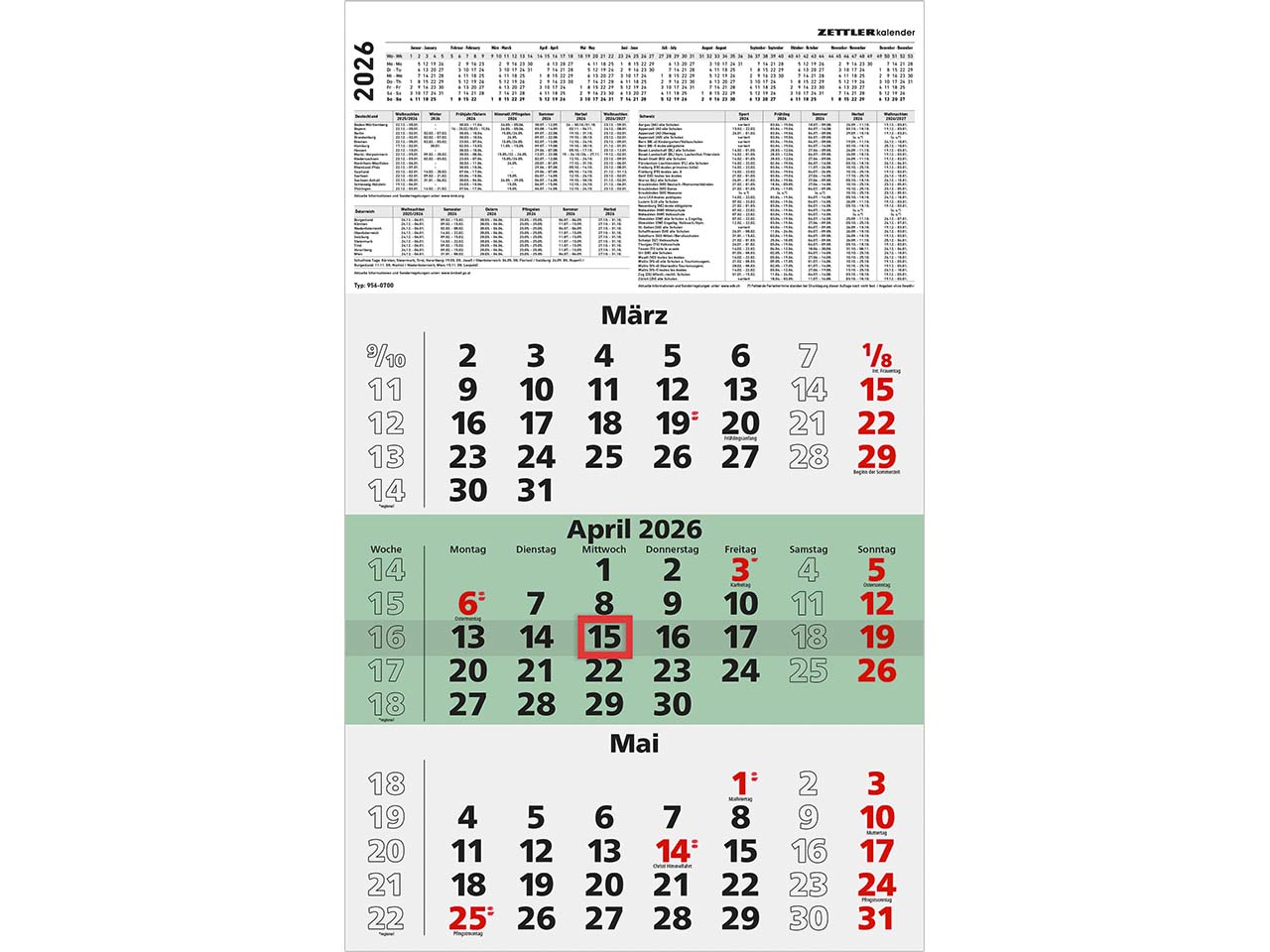Zettler Dreimonatskalender 2026