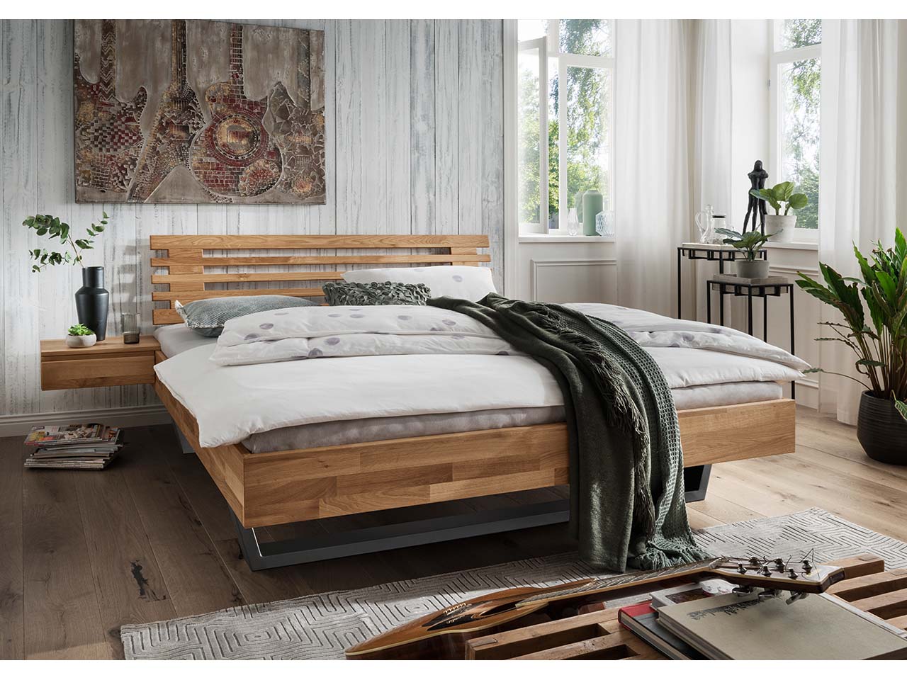 Forestales Schwebe-Massivholzbett "Astoria" 180 x 200 cm, Kopfteil III, Eiche