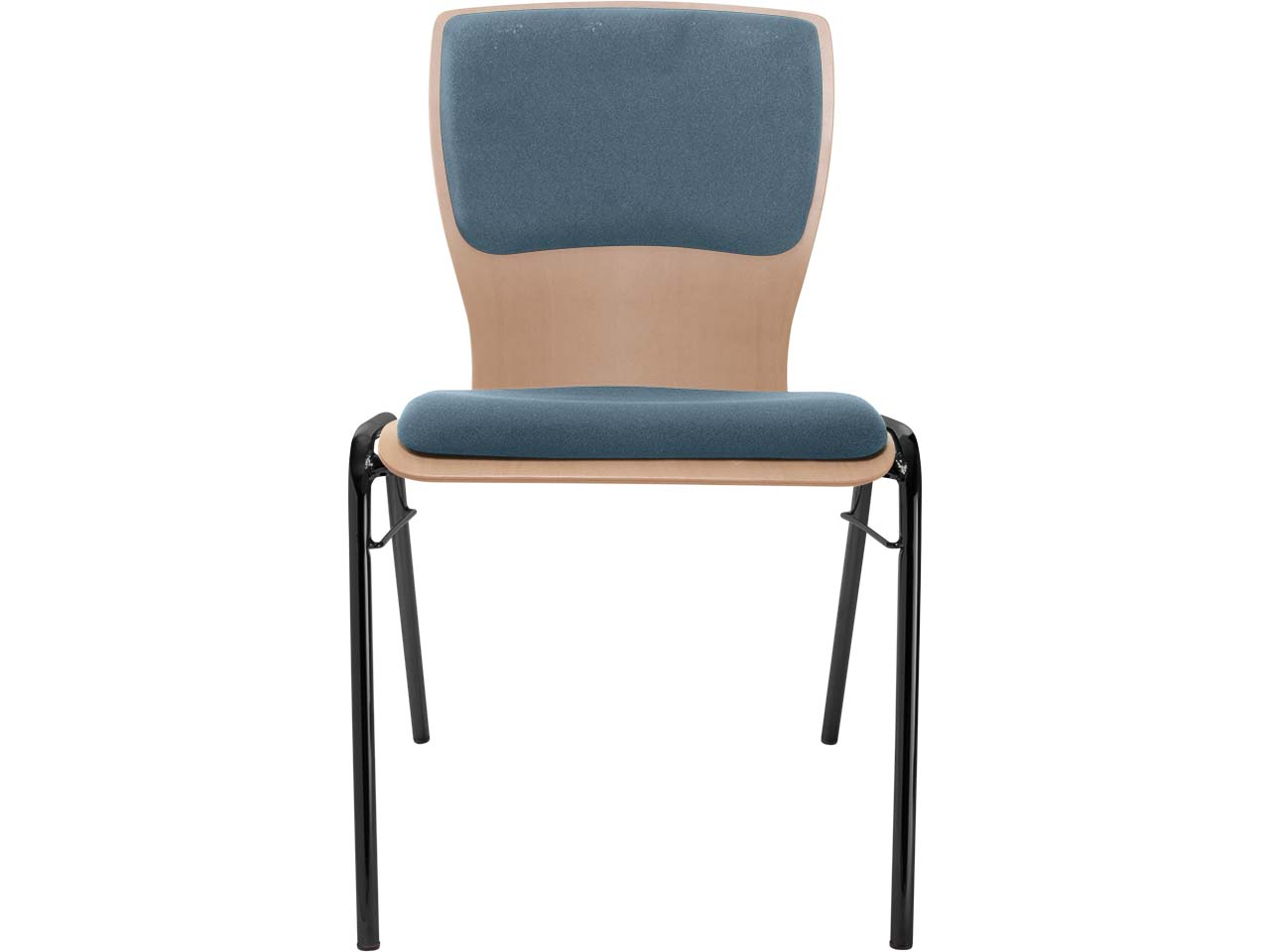 Besucherstuhl "A29" Buche lackiert, Gestell schwarz, Steg, Sitz- und Rückenpolster stahlbl