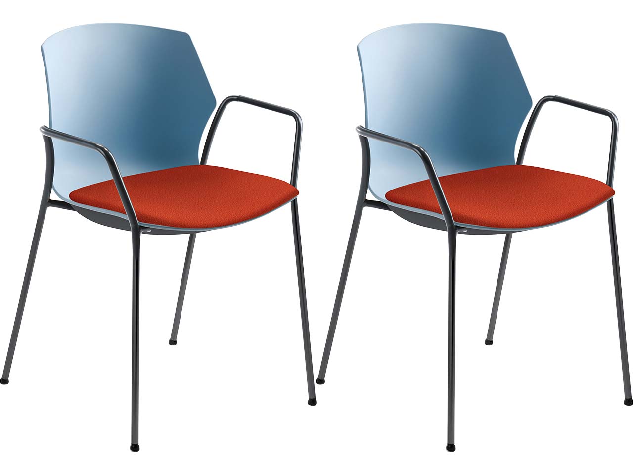 2x Besucherstuhl "2511" hellblau, mit Armlehnen, orange