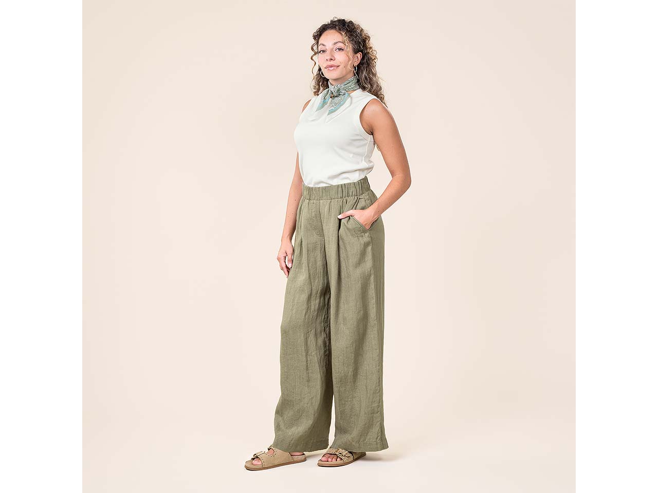 Living Crafts Damen-Hose "TOINI" mit flexiblem Bund, sage, Gr. 36
