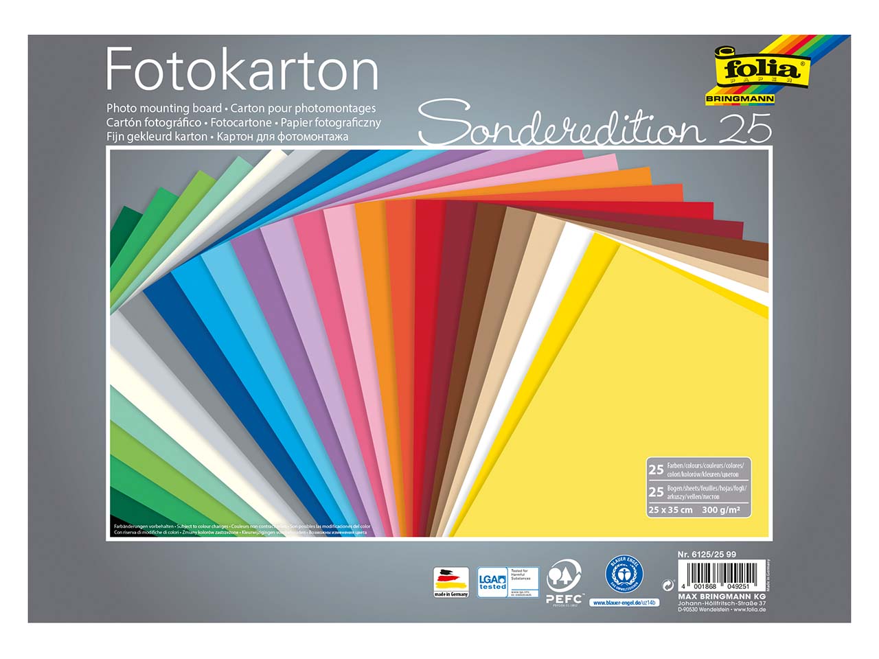 folia Fotokarton, 300 g/m², sortierte Farben, 25 x 35 cm ,25 Bogen