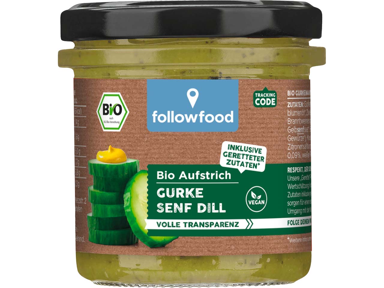 followfood Bio-Aufstrich Gurke Senf Dill, 135 g
