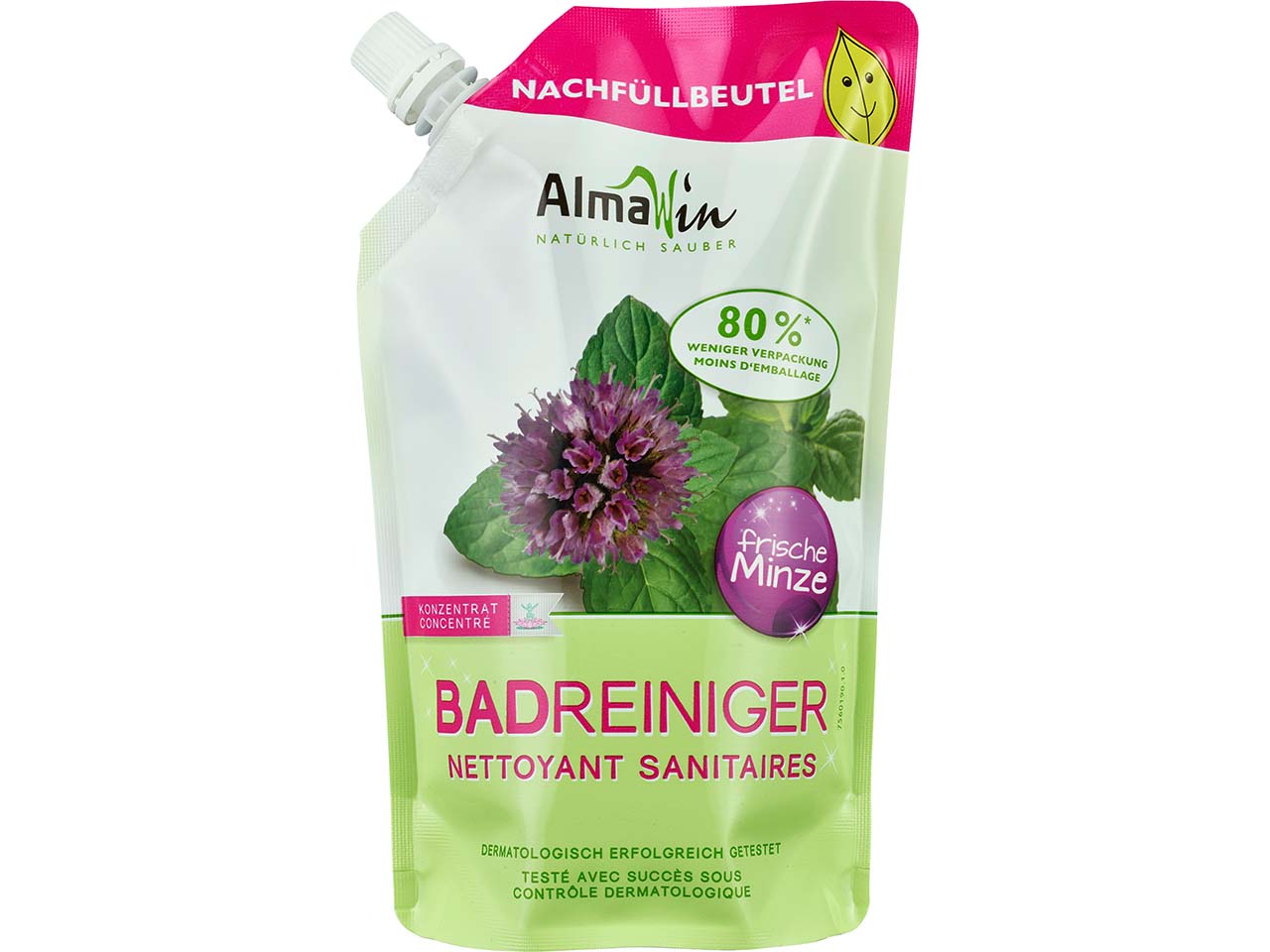 AlmaWin Nachfüllbeutel Badreiniger "Frische Minze", 0,5 l