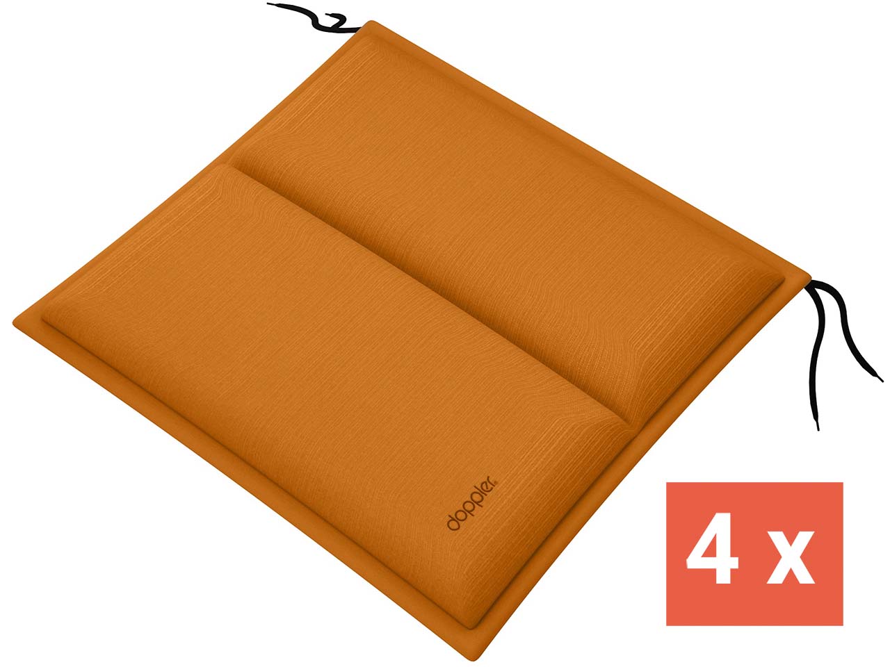 doppler Sitzkissen "CITY" mit Längssteppung, 4er-Pack, 48x48x6 cm, Polyester, orange