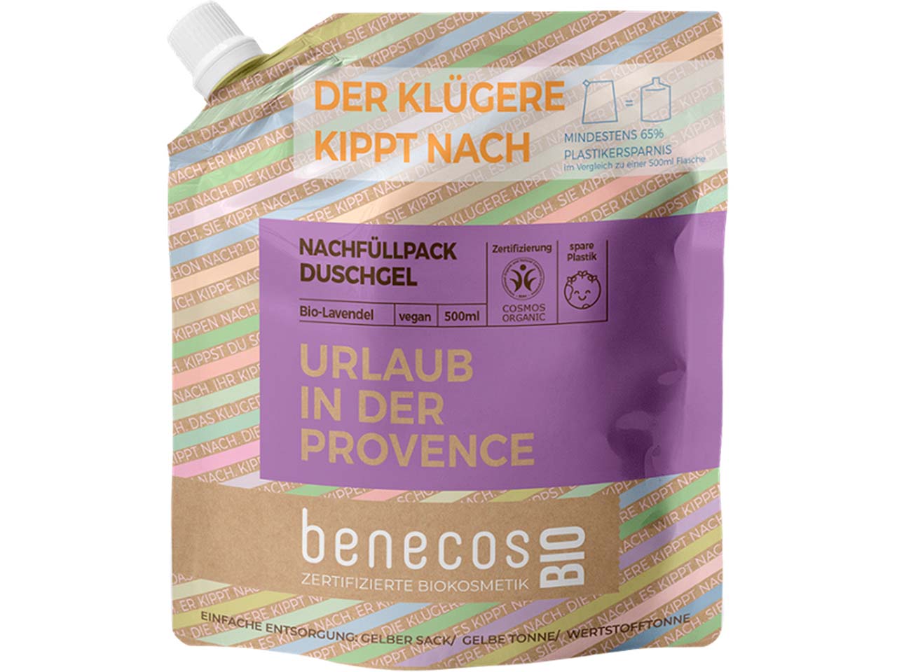 benecos Bio-Duschgel-Nachfüllbeutel mit Bio-Lavendel, 500 ml