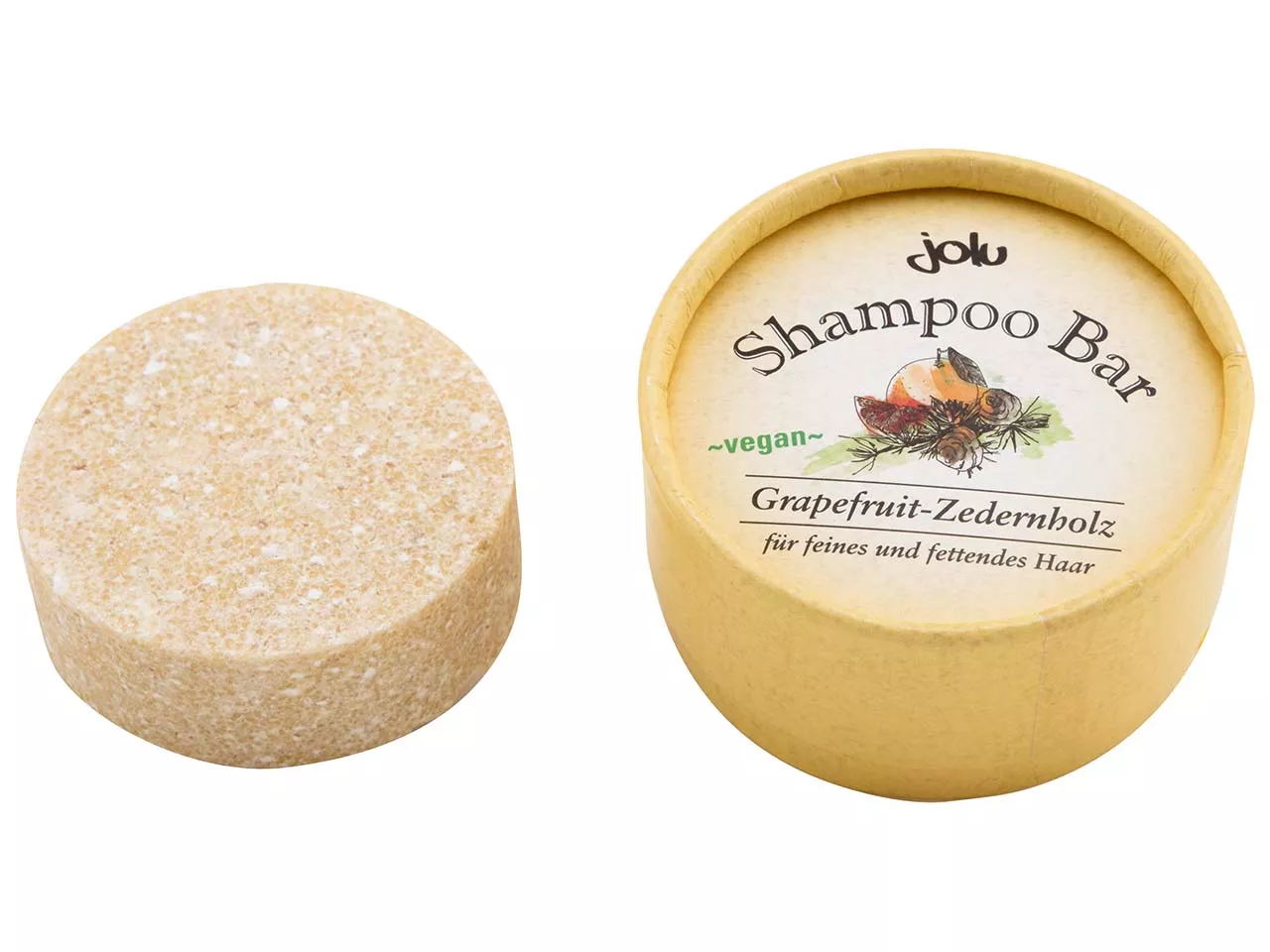 Jolu Festes Shampoo "Shampoo Bar Grapefruit-Zedernholz" in Pappdose, 50 g