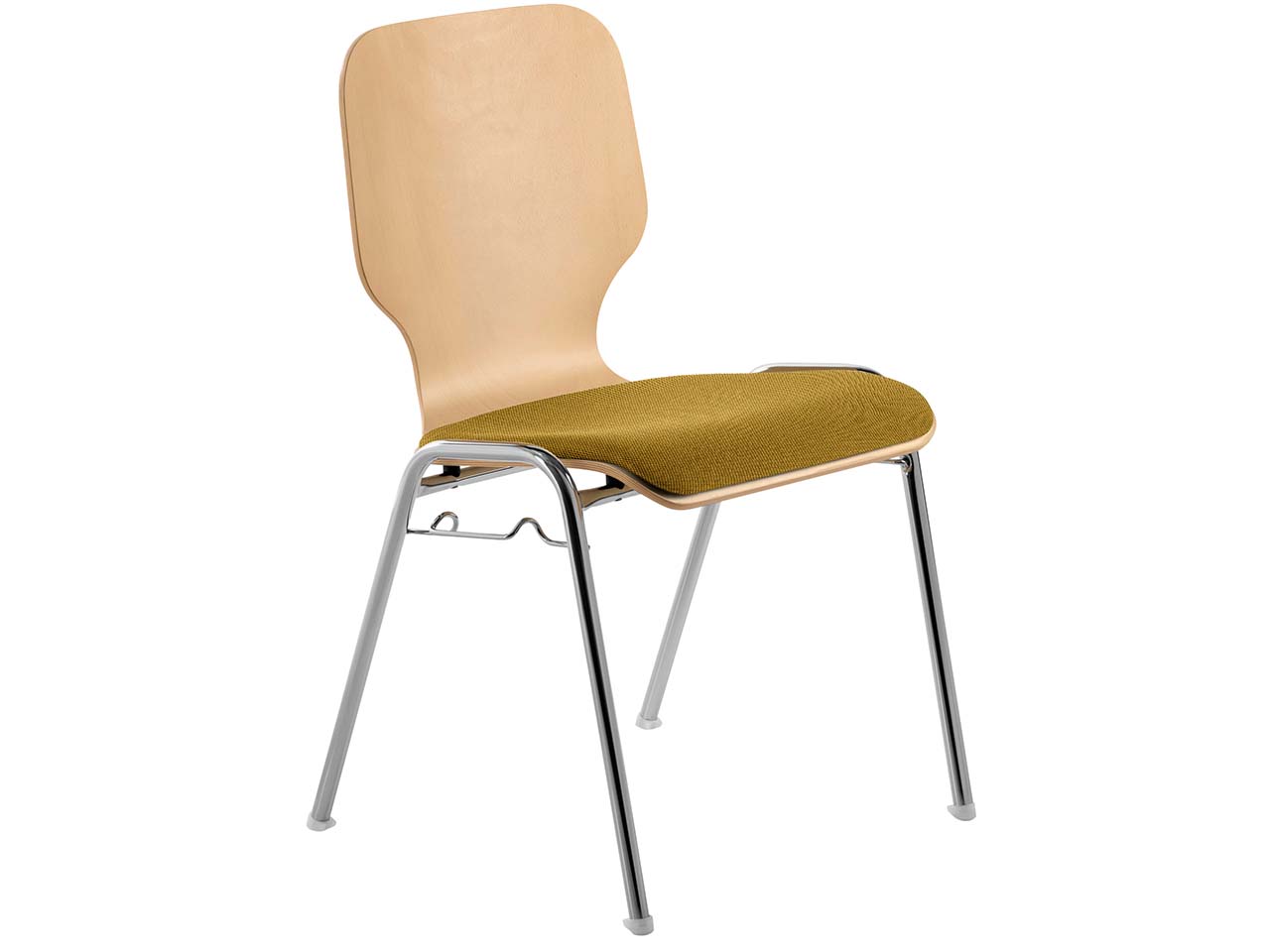 Besucherstuhl "211604" Buche lackiert, Gestell verchromt, Sitzpolster gelb