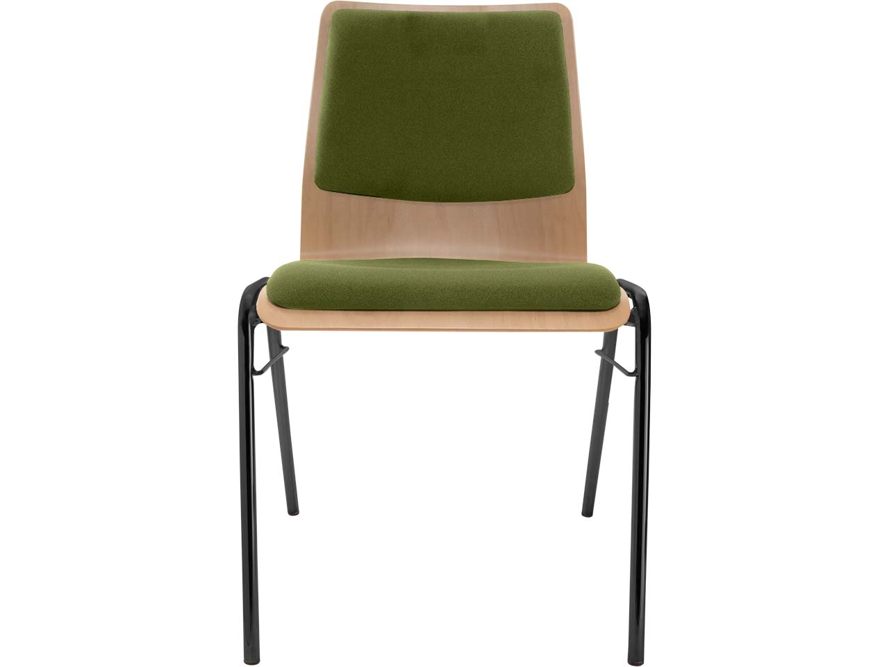 Besucherstuhl "A1" Buche lackiert, Gestell schwarz, Steg, Sitz- und Rückenpolster hellgrün
