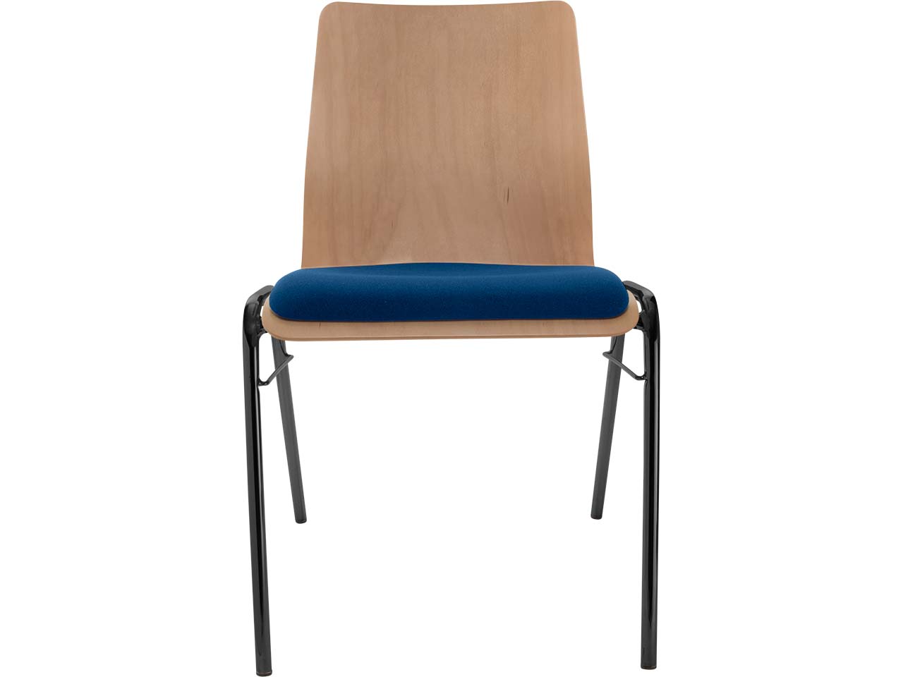 Besucherstuhl "A1" Buche, Gestell schwarz, Steg, Sitzpolster blau