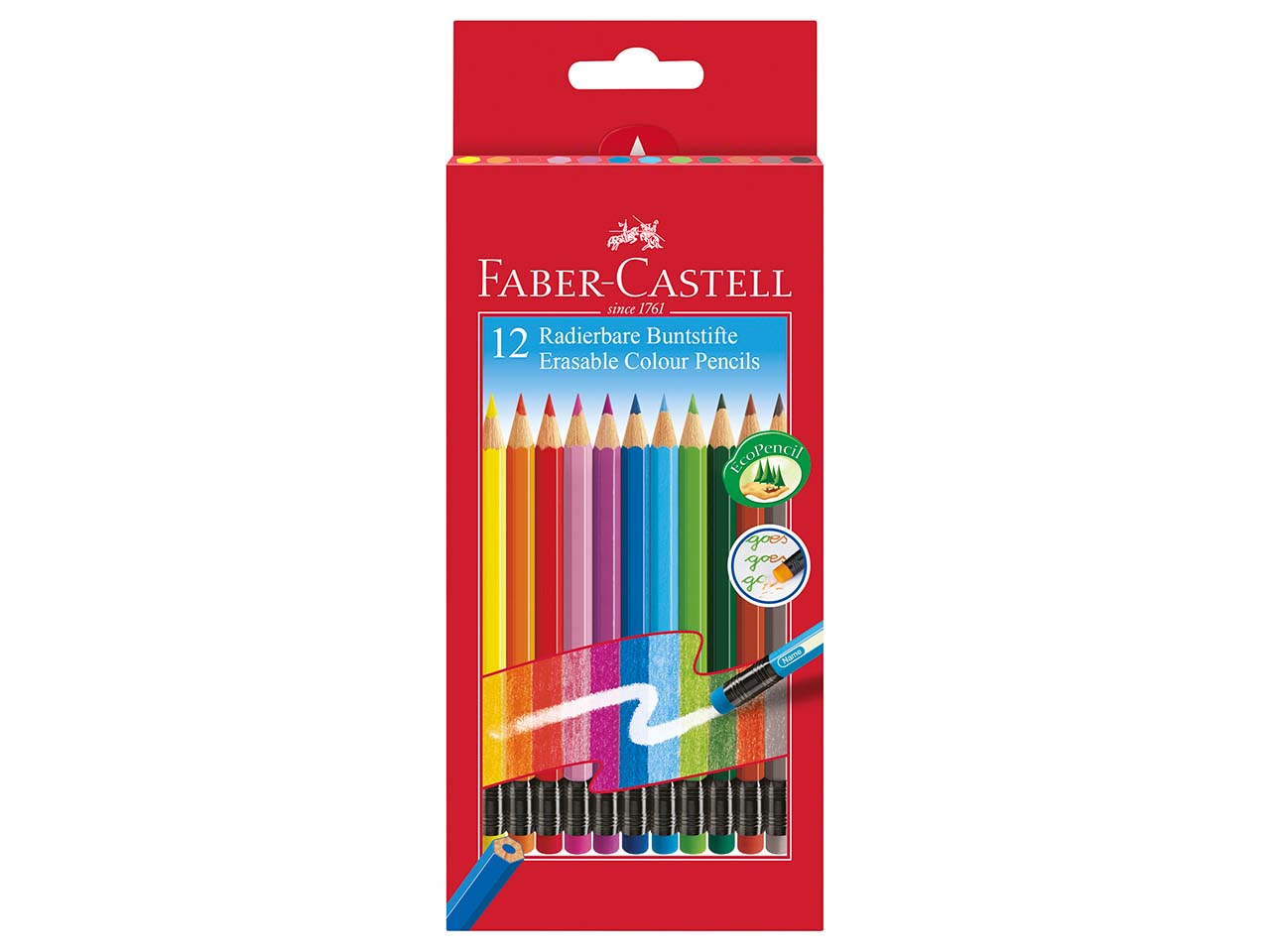 12er-Pack Faber-Castell Buntstifte mit Radierer farbig Sortiert