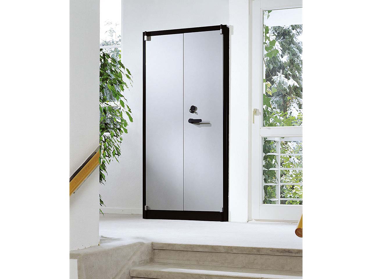 Feuergeschützte Flügeltürenschrank anthrazit/alusilber B 93 cm, H 195 cm