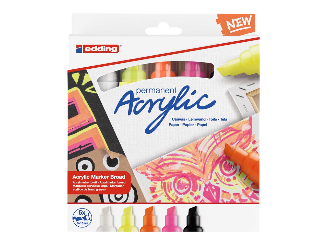 5er Set edding Acrylmarker "Acrylic 5000" neon Keilspitze 5-10mm, farbig sortiert