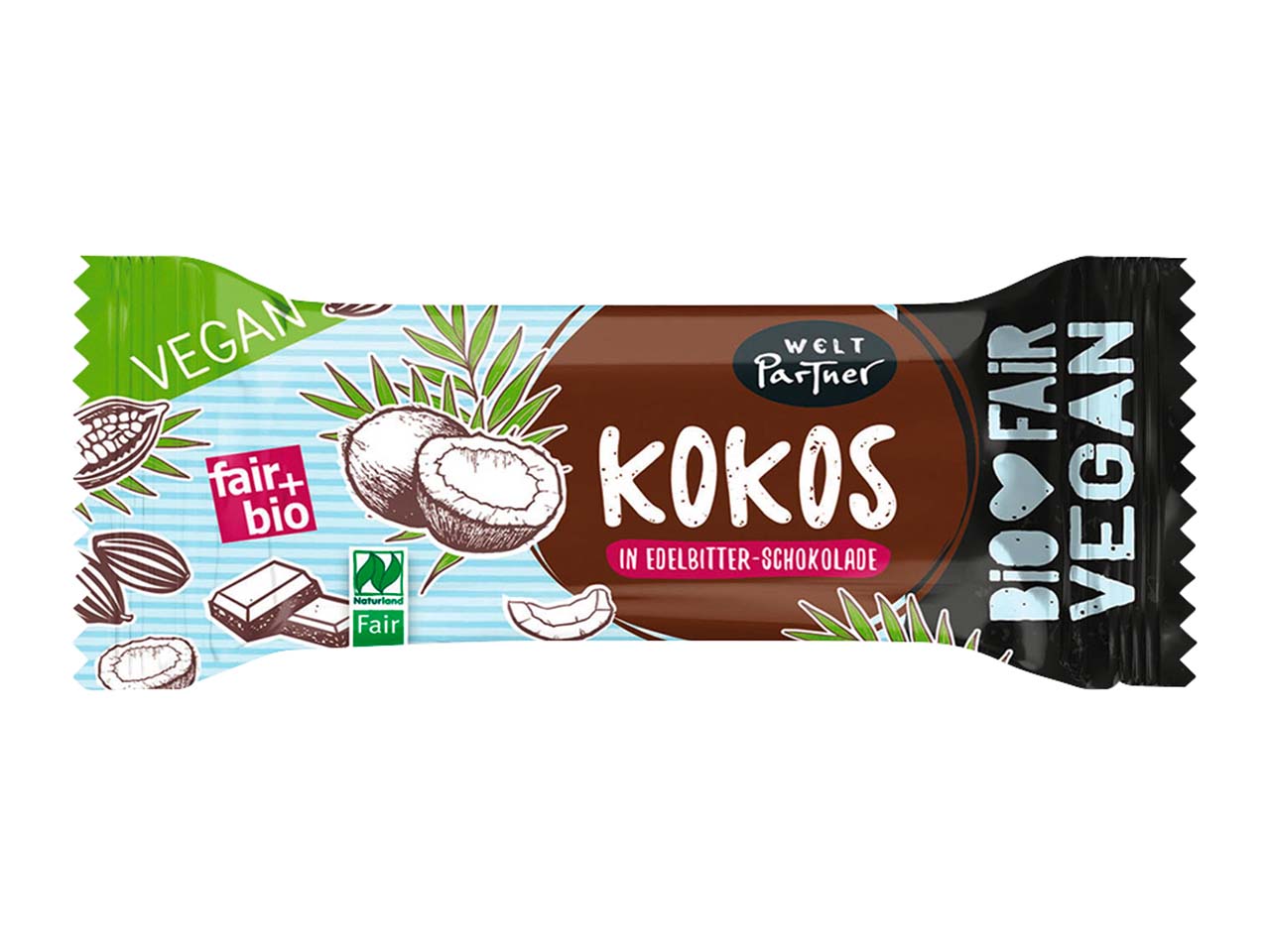 WeltPartner Bio-Kokosriegel mit Edelbitter-Schokolade 40 g