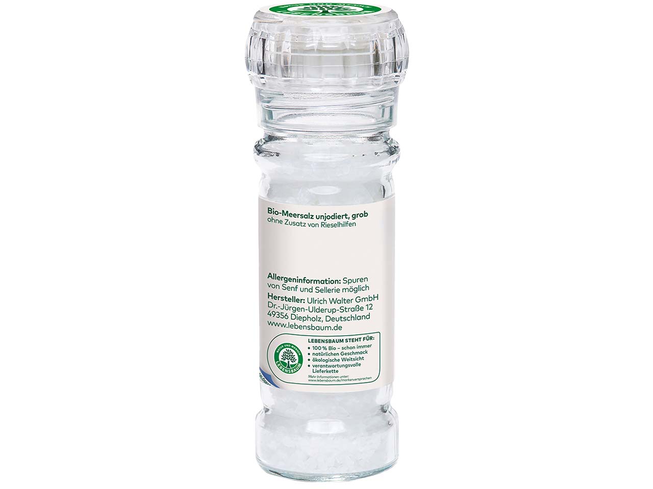 LEBENSBAUM Bio-Meersalz, grob in Glasmühle, 100 g