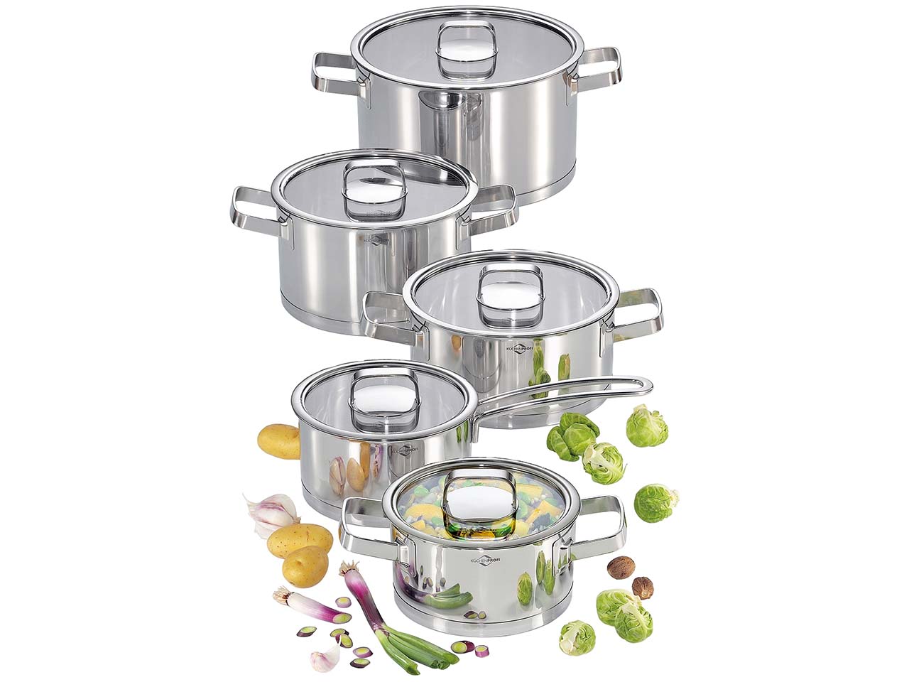 Topf 5er-Set "SAN REMO" aus Edelstahl mit Deckel