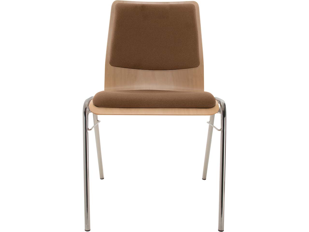 Besucherstuhl "A1" Buche lackiert, Gestell verchr., Steg, Sitz- und Rückenpolster braun