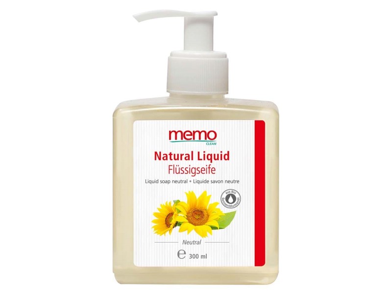 Die flüssige Handseife „Natural Liquid“ von memo besteht zu 100 % aus natürlichen Rohstoffen